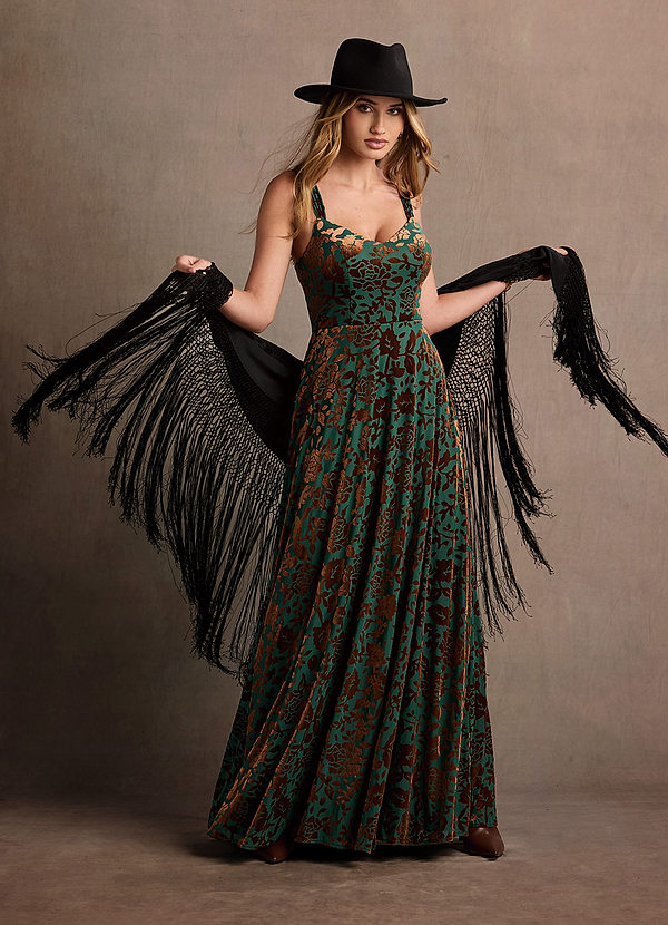 Velnica バイカラーマキシドレス ネイビー　グリーン Helena Teal Multi Maxi Dress | Azazie