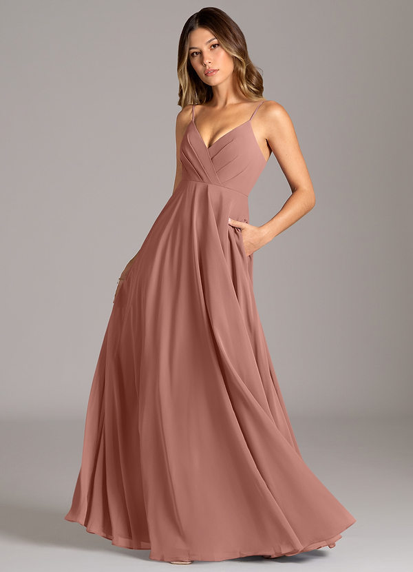 Azazie Amani Bridesmaid Dresses Cedar Rose A-Line Pleated Chiffon Dress image1