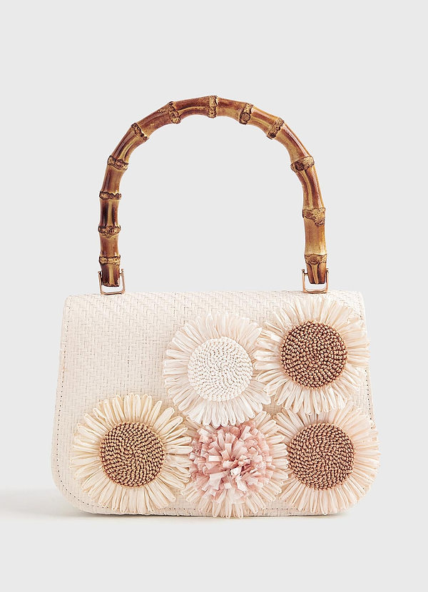 front 3D Flower Woven Straw Handbag