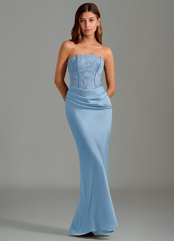 Azazie Emilia Bridesmaid Dresses Powder Blue Mermaid Strapless Stretch Satin Dress image1
