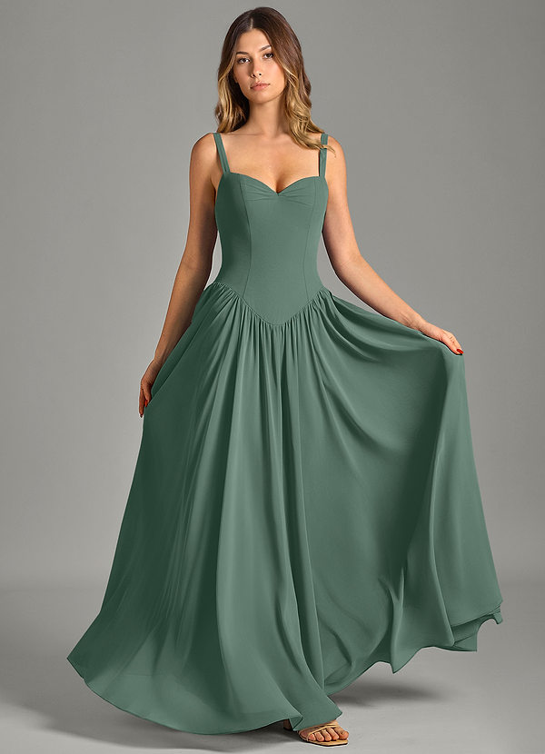 Azazie Evadina Suknie dla druhen Linia A Gorset Szyfon Do ziemi Sukienka image1