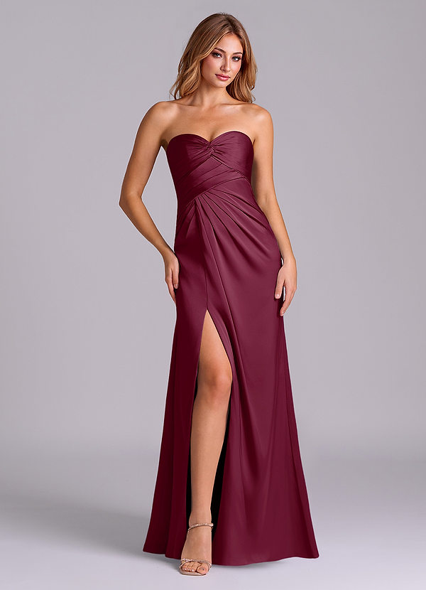 Azazie Sabrine Bridesmaid Dresses Mulberry A-Line Sweetheart Neckline Stretch Satin Dress image1