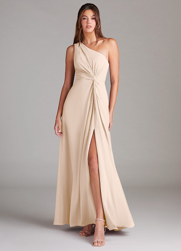 Azazie Brooke Bridesmaid Dresses White Alabaster A-Line One Shoulder Chiffon Dress image1
