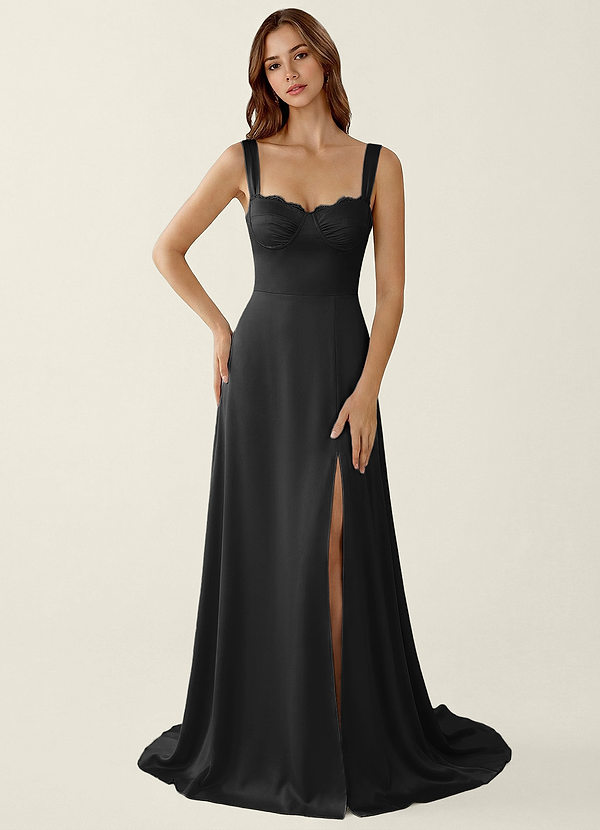 Dolce Vita Black Satin Lace Up Back Prom Dress image1