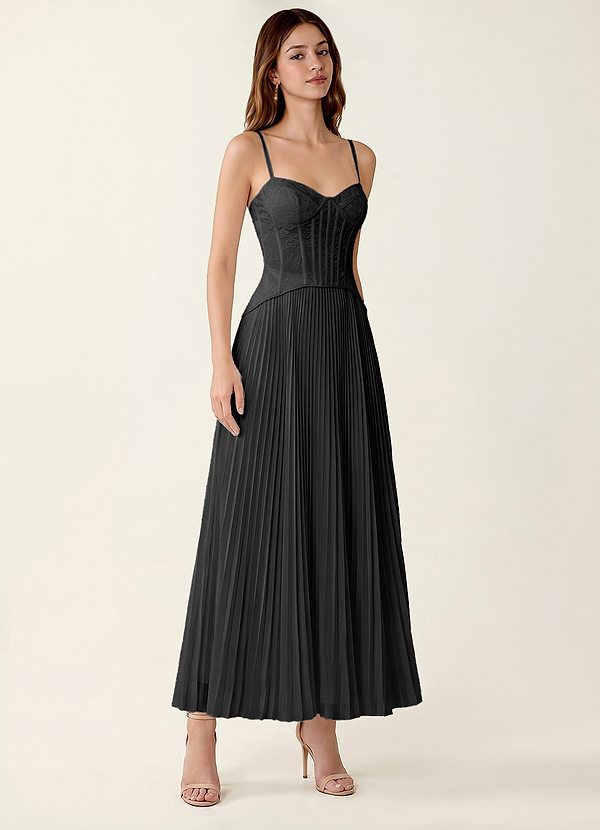 Isolde Black Lace A-line Corset Maxi Dress image1