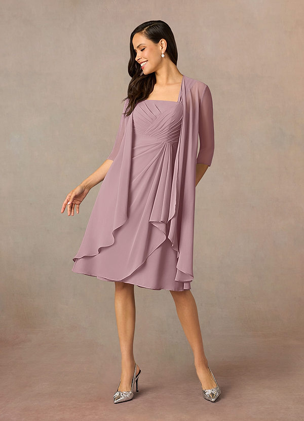 Azazie Olivia Mother of the Bride Dresses Dusty Rose A-Line Square Neckline Pleated Chiffon Dress image1