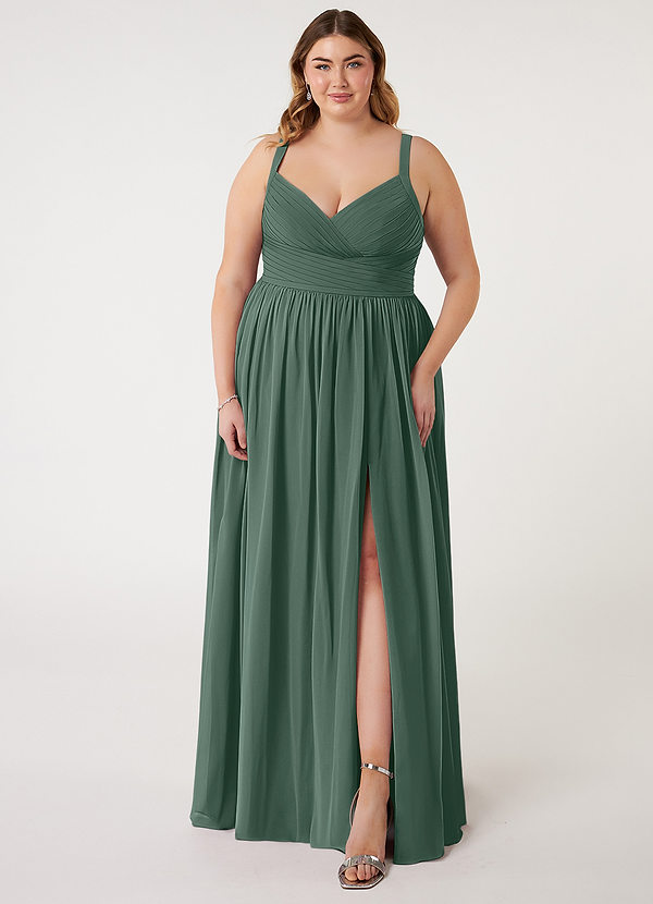 Azazie Chanel Bridesmaid Dresses Sea Moss A-Line Pleated Chiffon Dress image1