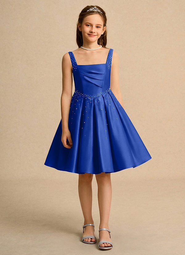 Azazie Jello Flower Girl Dresses Royal Blue Ball-Gown Pleated Matte Satin Dress image1