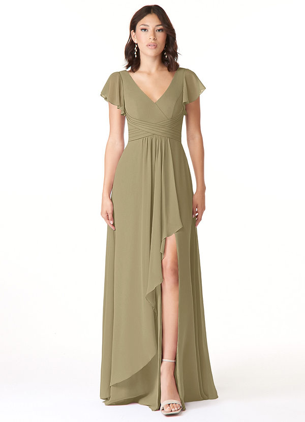 Azazie Omari Bridesmaid Dresses Moss Green A-Line Chiffon Dress image1