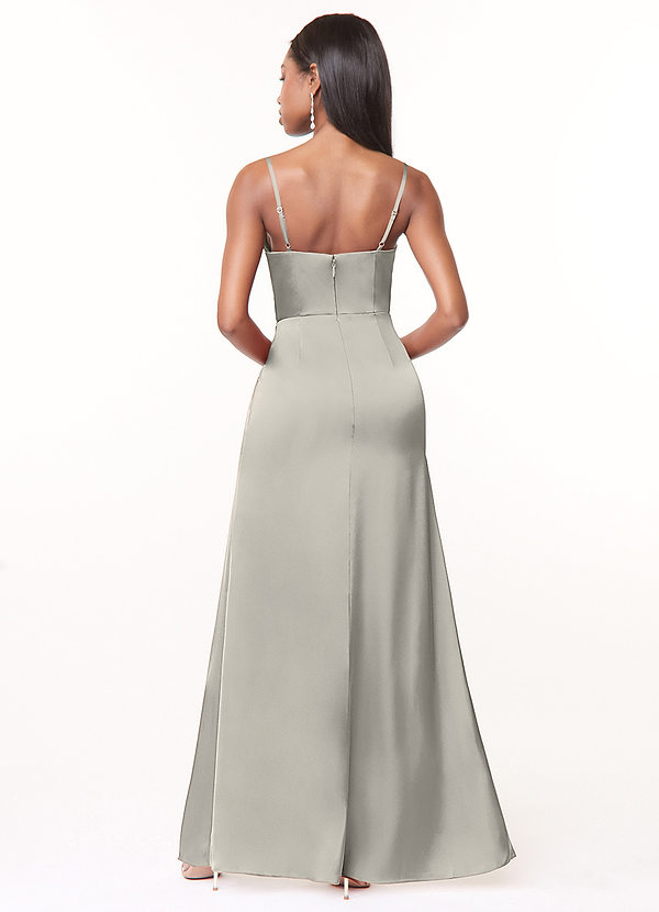 Azazie Maci Vestidos de dama de honor Vestido de Guijarro de Satén Elástico de Corte En A con Cuello en V plisado image1