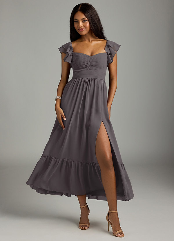 Azazie Anaya Bridesmaid Dresses Steel Grey A-Line Pleated Chiffon Dress image1