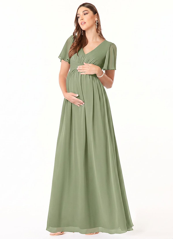 Verna Maternity Bridesmaid Dresses A-Line V-Neck Ruched Chiffon Floor-Length Dress image1