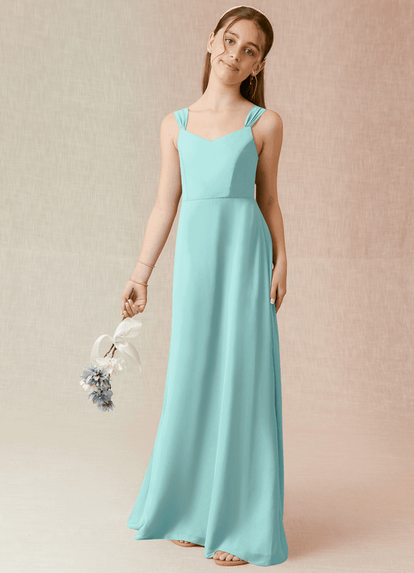 Azazie Denice Junior Aqua A-Line Chiffon Dress image1