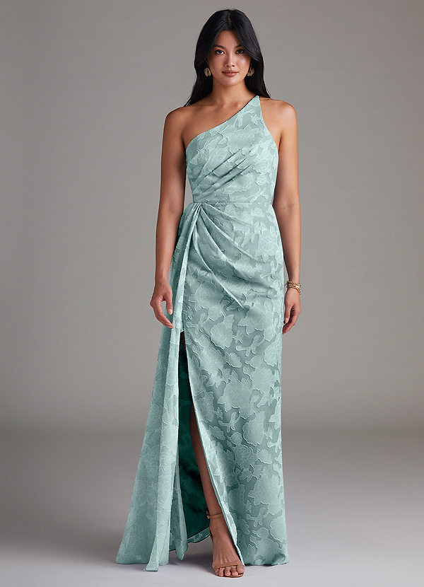 Azazie Mika Bruidsmeisjes Jurken Jurk van Bloemen Burn-out met Kolom One-Shoulder De Nevel image1