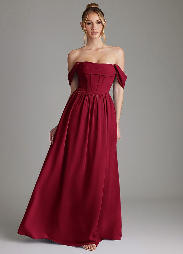 Azazie Caterina Bridesmaid Dresses Burgundy A-Line Corset Chiffon Dress image1