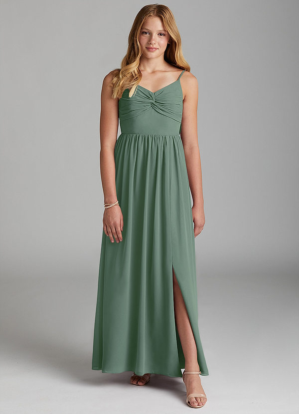 Azazie Zeya Junior Eucalyptus A-Line Chiffon Dress image1