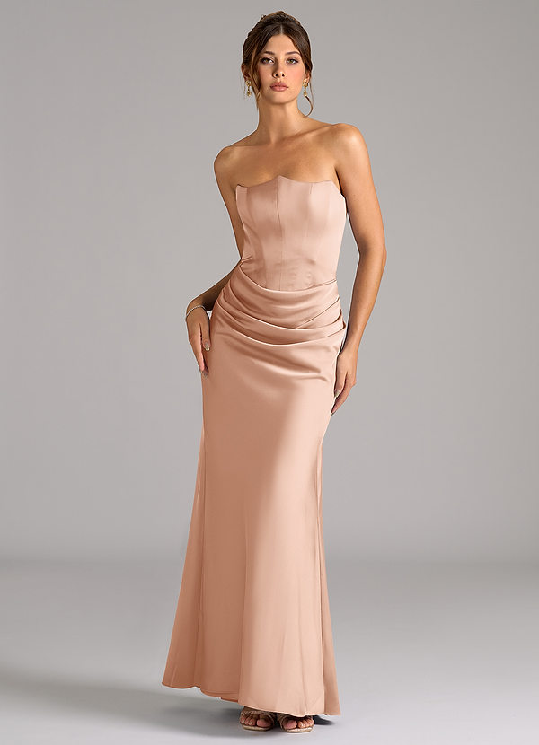 Azazie Debby Bruidsmeisjes Jurken Converteerbaar Jurk van Stretch Satijn met Zeemeermin Strapless Rosé Goud image1