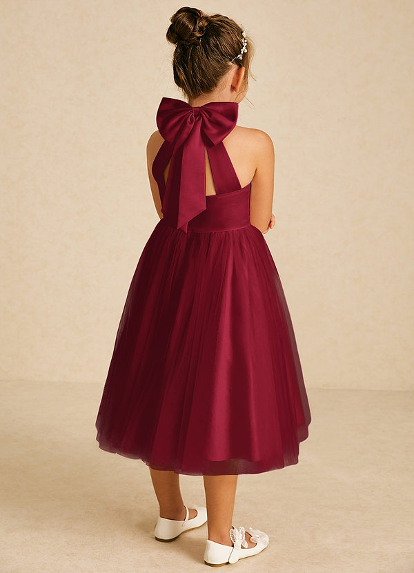 Azazie Dora Flower Girl Dresses Burgundy A-Line Bow Tulle Dress image1