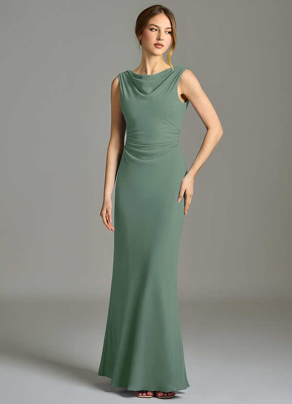 Azazie Kieryn Bruidsmeisjes Jurken Jurk van Chiffon met Zeemeermin Geplooid Eucalyptus image1