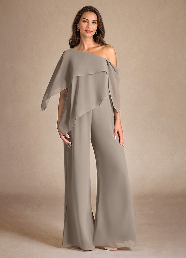 Azazie Halima Abiti da Mamma Sposa Abito Tuta Pantaloni in Chiffon Spacco Laterale Taupe image1