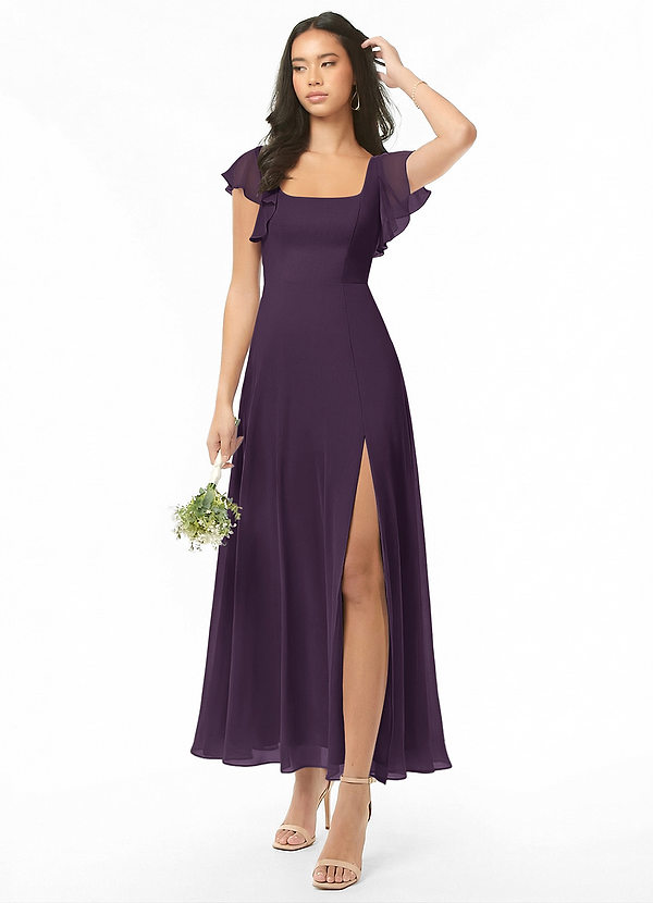 Azazie Bondi Bridesmaid Dresses Plum A-Line Ruched Chiffon Dress image1