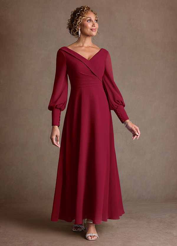 Azazie Paterson Suknie dla Matki Panny Młodej Linia A Pofałdowany Szyfon Długość kostki Sukienka image1