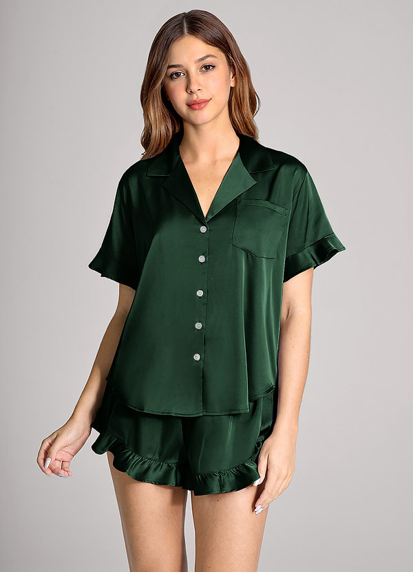 front Matchende farve flæset pyjamassæt med korte ærmer