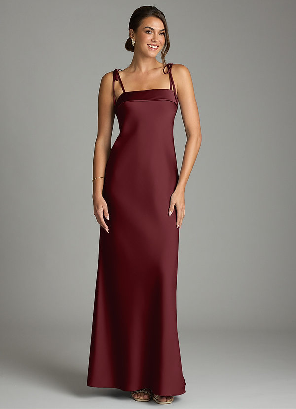 Azazie Ellia Bridesmaid Dresses Cabernet Sheath Bow Stretch Satin Dress image1