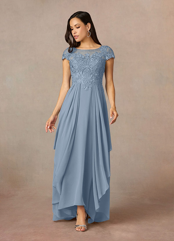 Azazie Lunda Brautmutterkleider A-Linie Spitze Chiffon Kleid Staubblau image1