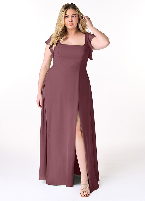 Azazie Bondi Bridesmaid Dresses Sangria A-Line Ruffled Chiffon Dress image1