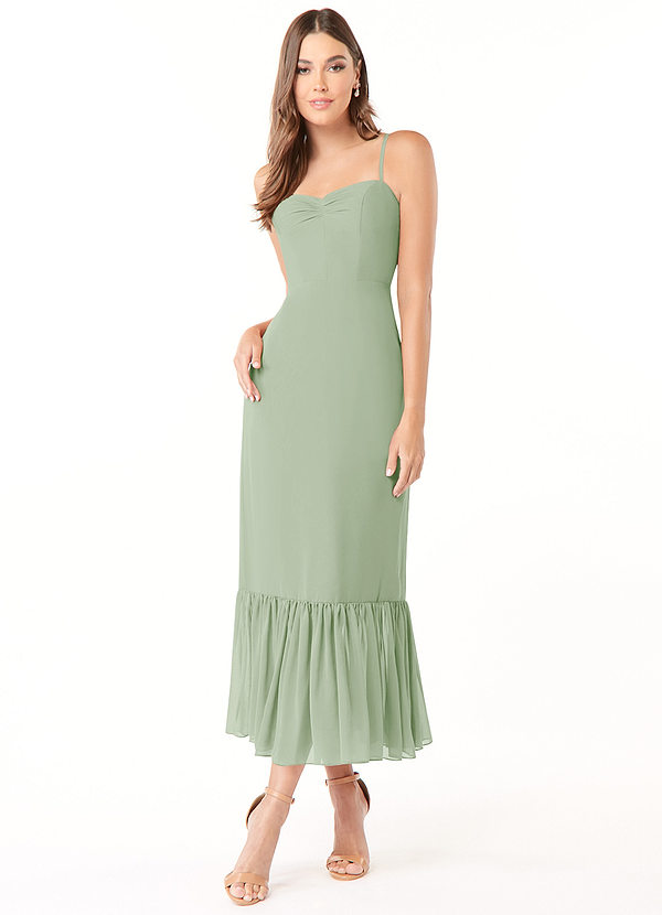 Azazie Justina Bridesmaid Dresses Dusty Sage A-Line Sweetheart Neckline Chiffon Dress image1