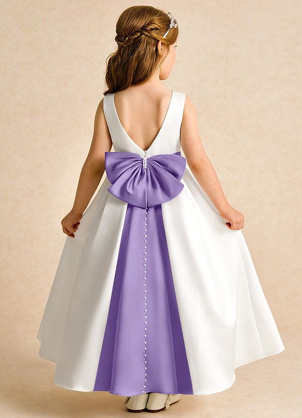 Azazie Cherry Flower Girl Dresses Ivory Tahiti Ball-Gown Pleated Matte Satin Dress image1