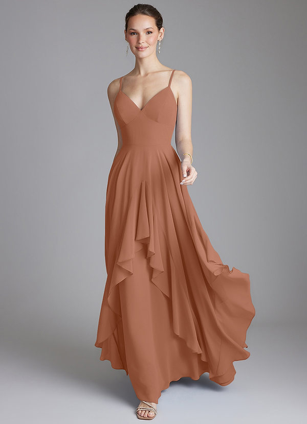 Azazie Zaina Brautjungfernkleider A-Linie Chiffon Kleid Bronzer image1