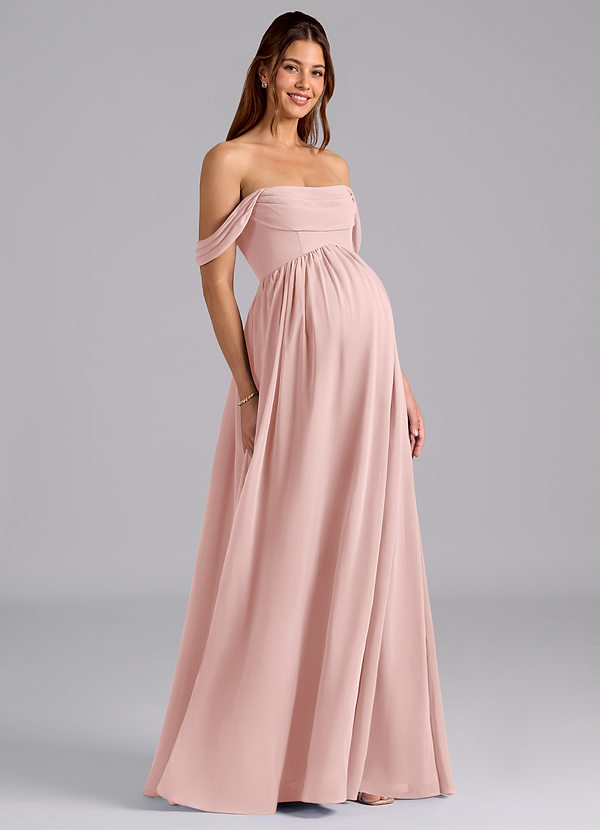 Azazie Saige Abiti da Damigella Premaman Abito A-Line Plissettato Chiffon Floor-Length image1
