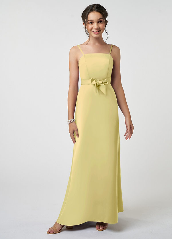 Azazie Anina Junior Robe Trapèze en Satin extensible Arc Sorbet Citron image1