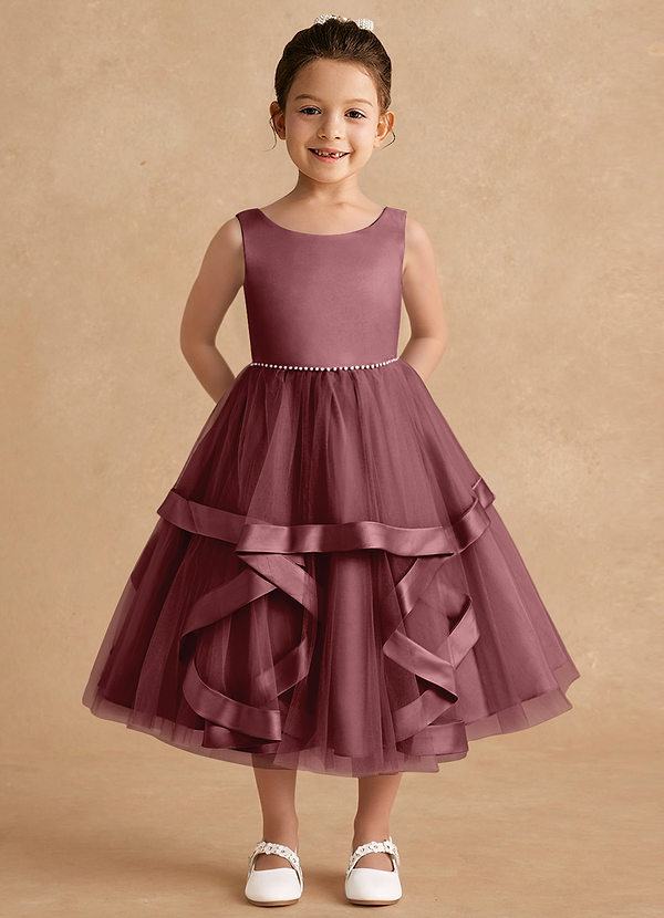 Azazie Posy Blumenkinder Kleider A-Linie Mit Perlen Tüll Kleid Wüstenrose image1