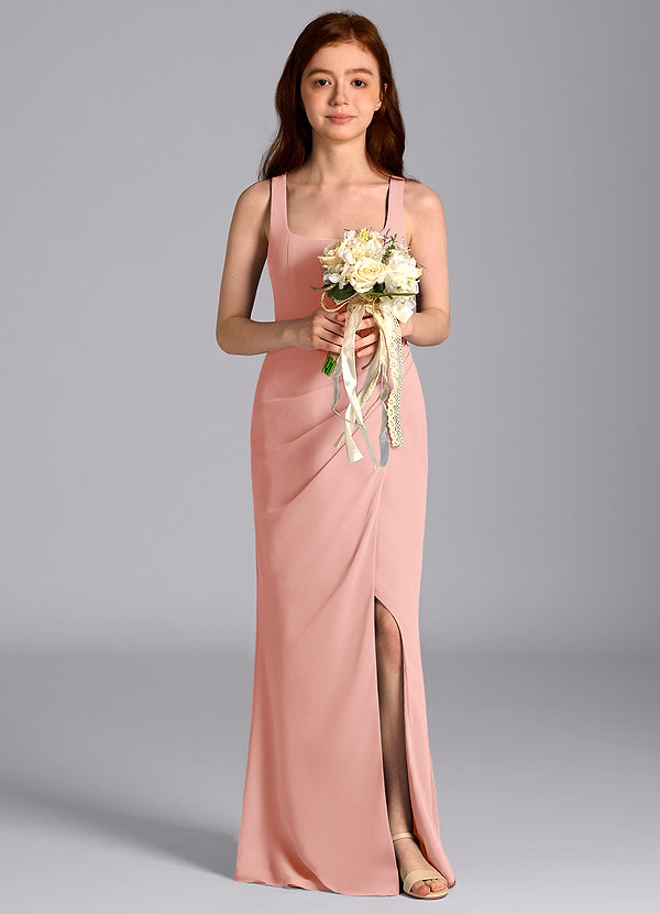 Azazie Mero Junior Meerjungfrau-Linie Plissee Chiffon Kleid Rosettenrosa image1