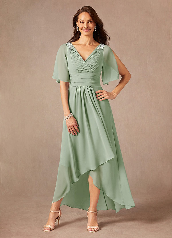 Azazie Pascual Mother of the Brides Dresses Dusty Sage A-Line Pleated Chiffon Dress image1