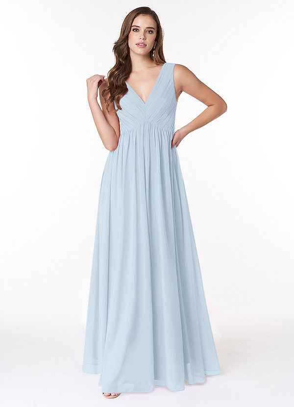 Azazie Ranvie Bridesmaid Dresses A-Line V-Neck Pleated Chiffon Floor-Length Dress image1