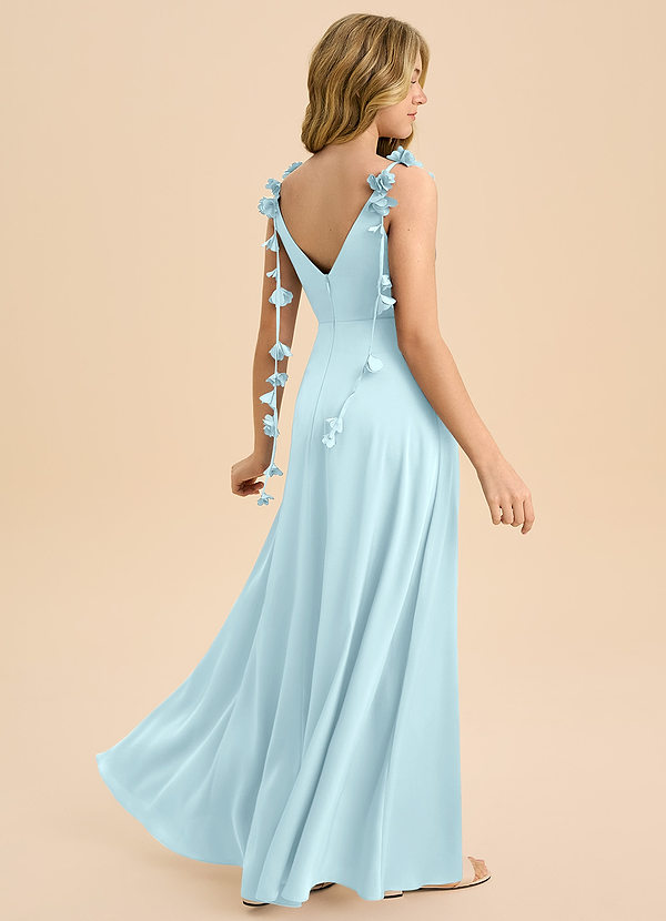 Azazie Gumdrop Junior Cloud Blue Empire Pleated Stretch Satin Dress image1