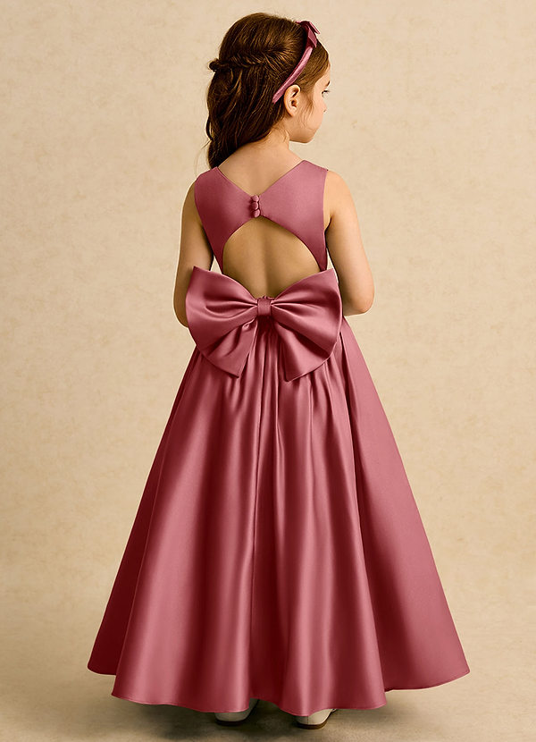 Azazie Nellia Blumenkinder Kleider A-Linie Schleifen Matte Satin Kleid Antike Rose image1