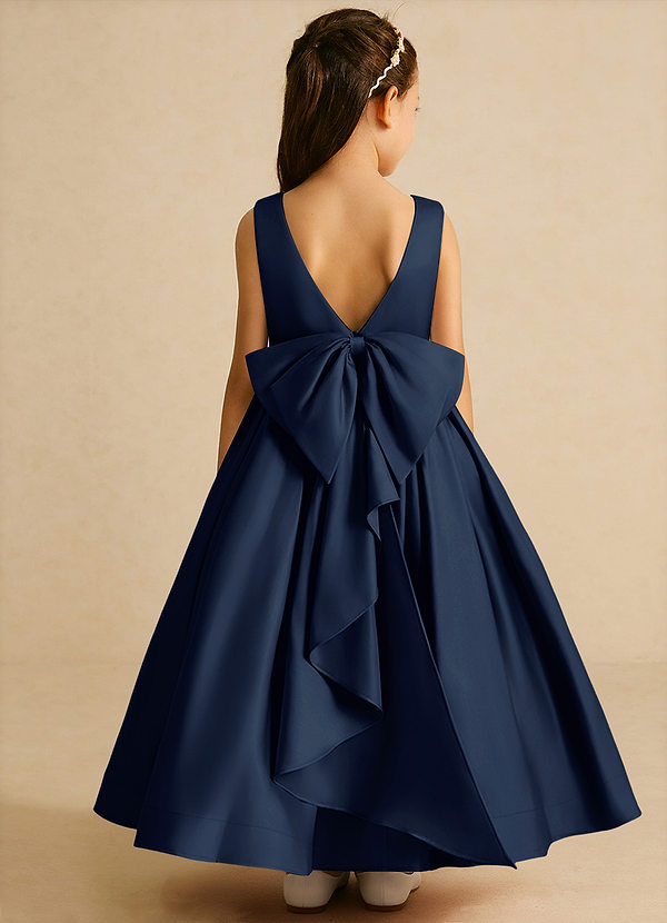Azazie Cailee Flower Girl Dresses Dark Navy Ball-Gown Pleated Matte Satin Dress image1