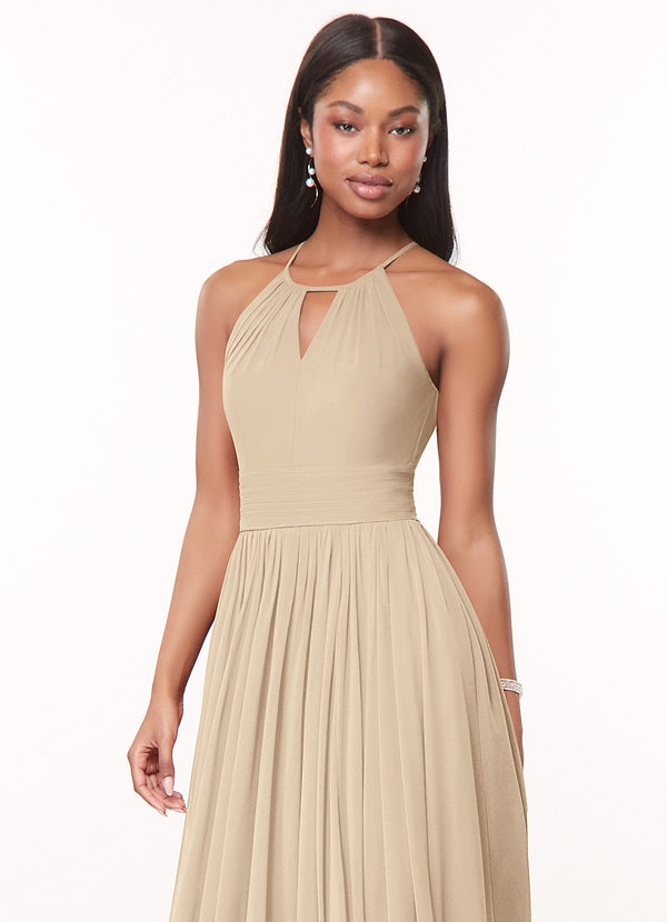 Azazie Cherish Bridesmaid Dresses Champagne A-Line Pleated Chiffon Dress image1