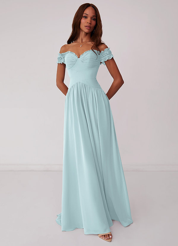 Barbie ♥ Azazie Bridesmaid Dresses Mist A-Line Off the Shoulder Chiffon Convertible Dress image1