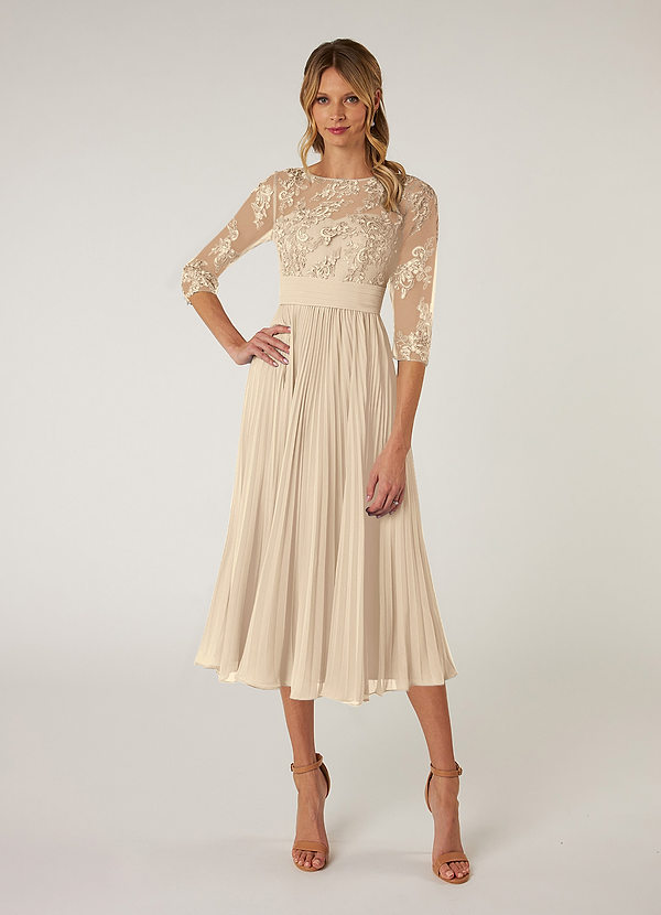 Azazie Tutu Mother of the Brides Dresses Champagne A-Line Boatneck Lace Chiffon Dress image1
