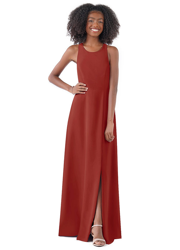 Vestidos Modernos Para Damas De Honor Junior De Longitud Té Con Falda AsiméTrica Terracota main image 0