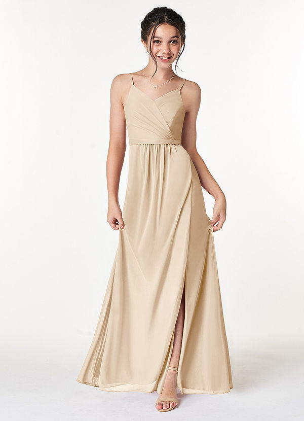 Azazie Luxy Junior Champagne Pleated Mesh Dress image1