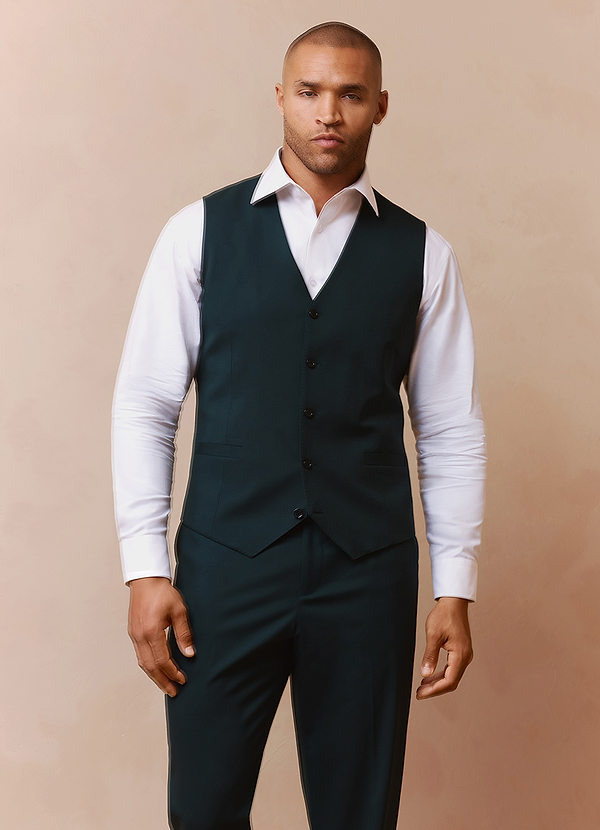 front Savile Dark Green Wool Blend Suit Vest
