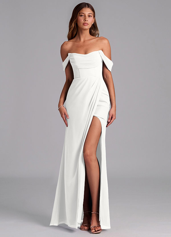 Azazie Johana Bridesmaid Dresses White Mermaid Off the Shoulder Chiffon Convertible Dress image1