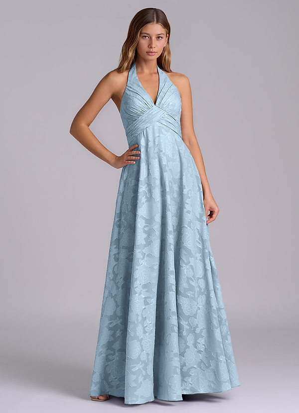 Azazie Tessie Brudtärneklänningar Klä av A-Linje i Blommig Utbrändhet Plisserad Himmelsblå image1